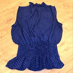 Blashe Navy Blue Polka Dot Women's‎ Top Size Small Cinchable Waist